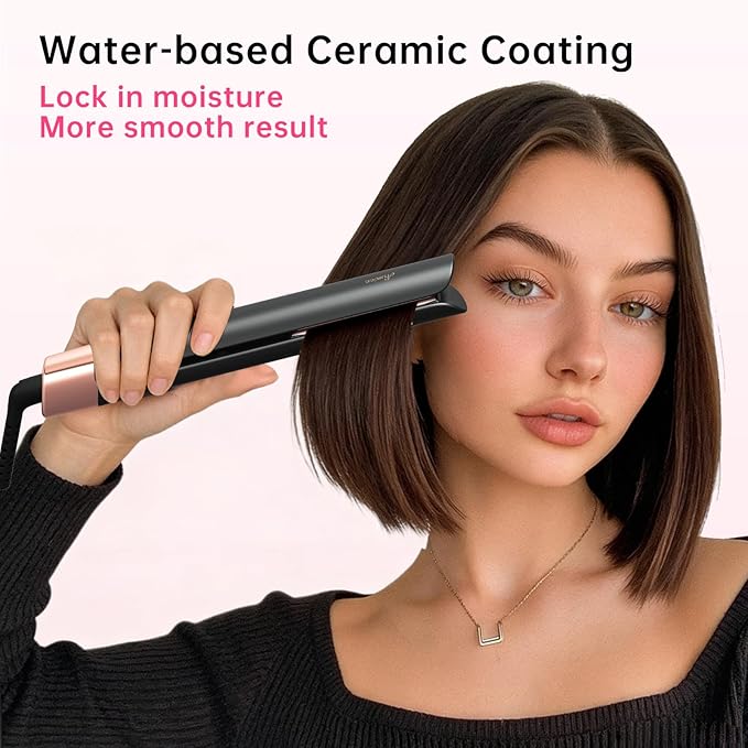 Mini Flat Iron 1 Inch Ceramic Mini Hair Straightener, Small Flat Irons for Short Hair, Curls Bangs, Dual Voltage for Travel,Dual Voltage for Worldwide Use(Black)