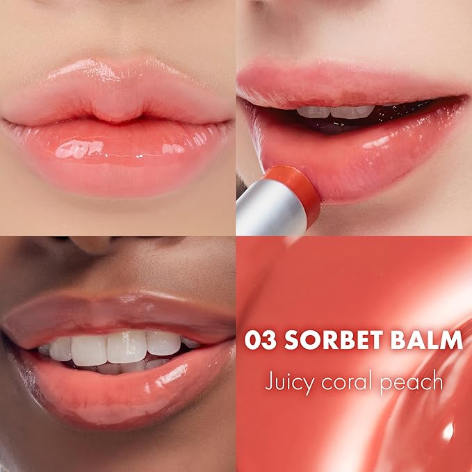 rom&nd GLASTING MELTING BALM 03 Sorbet Balm: K-Beauty Hydrating Tinted Lip Gloss for Crystal-Clear Water-Gloss Shine & Long-Lasting Comfort
