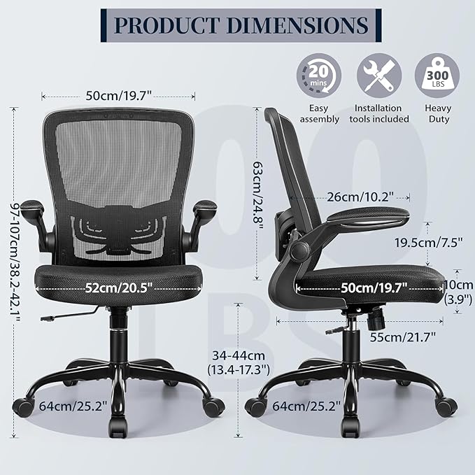 FelixKing Office Chair, Ergonomic Desk Chair with Adjustable Height and Lumbar Support Swivel Lumbar Support Desk Computer Chair with Flip up Armrests for Conference Room (Black),Pack of 2