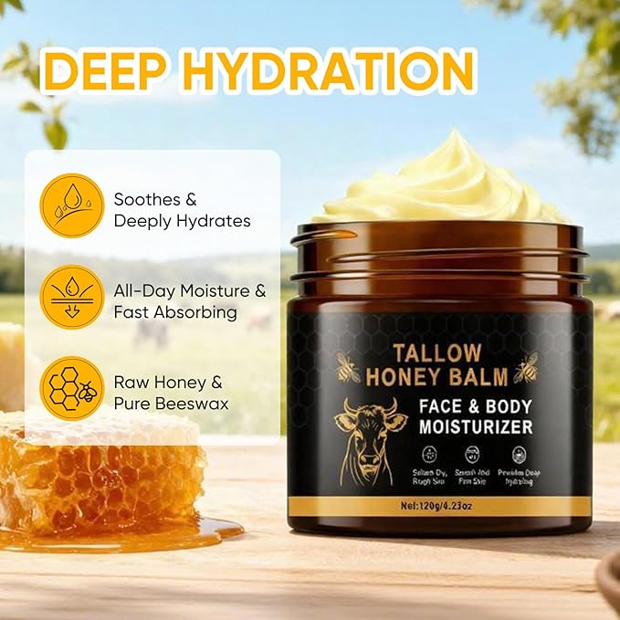Beef Tallow Balm Skincare for Women,Moisturizer Tallow and Honey Cream for Face & Body,Deeply Hydrating Beef Tallow Skin care for All the Skin Type,Black(120g/4.23 Oz)