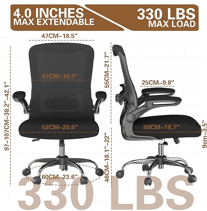 Ergonomic Office Chair - High Back Desk Chair with Adjustable Lumbar Support, Breathable Mesh Back, 330LBS Capacity, Easy Assembly, for Home Office Executive Computer Task