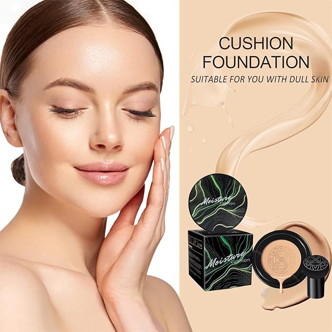 Mushroom Head Air Cushion CC Cream - BB Cream Foundation for Concealer Full Coverage Skin Moisturizing, Brighten Long - Lasting Even Color Correcting for All Skin Types (Buff Beige)