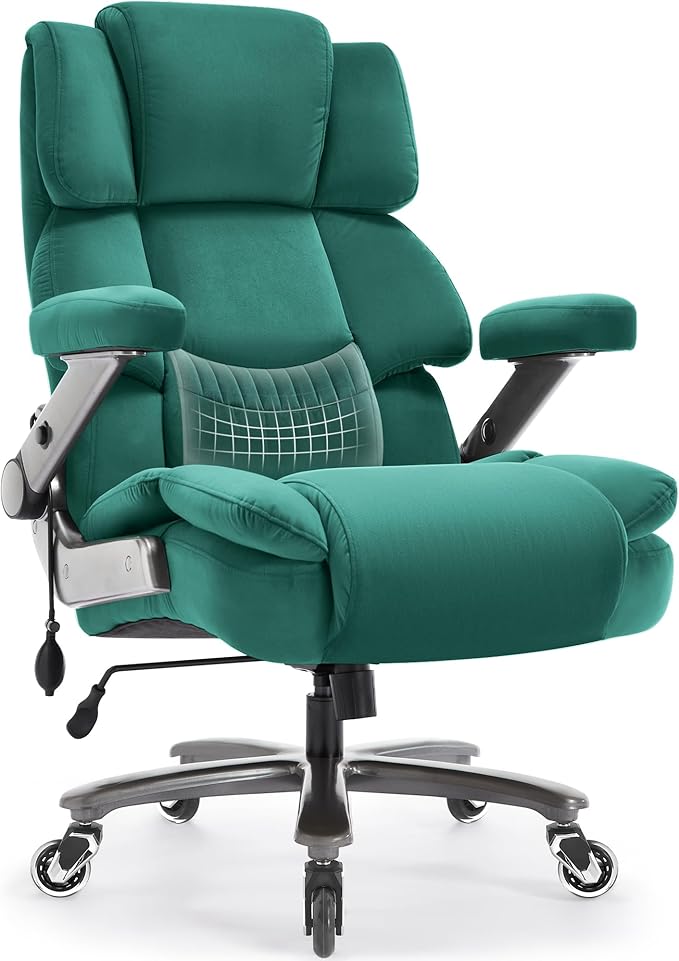 Fabric Big and Tall Office Chair 700lbs-High Back Executive Cloth Computer Chair with Adjustable Lumbar Support 3D Flip Arms Plus Size Rubber Wheels-Extra Wide Large Desk Chairs, Heavy Duty Metal Base