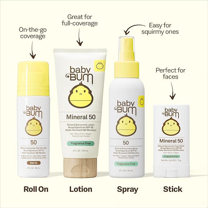 Baby Bum SPF 50 Sunscreen Lotion - Mineral UVA/UVB Face and Body Protection for Sensitive Skin - Hawaii 104 Act Compliant (Made without Octinoxate & Oxybenzone) - Fragrance Free - Travel Size - 3 oz