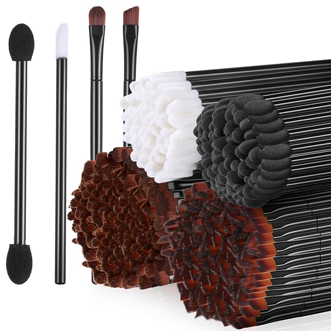 Giantree 300 Pcs Disposable Eyebrow Brushes Makeup Brush Set, 100PCS Angled Eyebrow Brushe 50 Round Brushes 50 Double-Ended Eyeshadow Sticks 100 Lip Brushe for Beauty Cosmetic Make up Tool