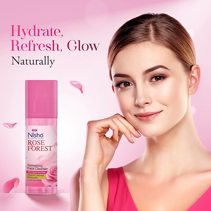 Nisha Professional Refreshing Face Cleanser with Organic Rose Water 120ml | Gulab Jal Cleansing Water for All Skin Types | for Women & Men | Alcohal Free | Cleanse, Refresh & Moisturize