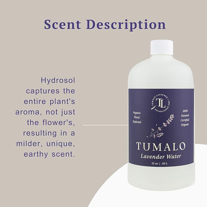 Organic Water Hydrosol Lavender Spray - Floral Water for Skincare, Aromatherapy, Stress Relief & Relaxation, Natural Facial Toner, Body Mist, Room & Linen Spray, Made in USA - 32 oz