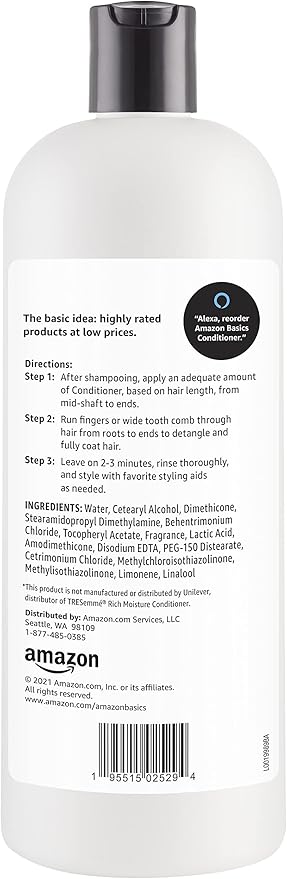 Amazon Basics Moisture Rich Conditioner for Dry and Damaged Hair, Nourishing, Softens, with Vitamin E, 28 Fluid Ounce
