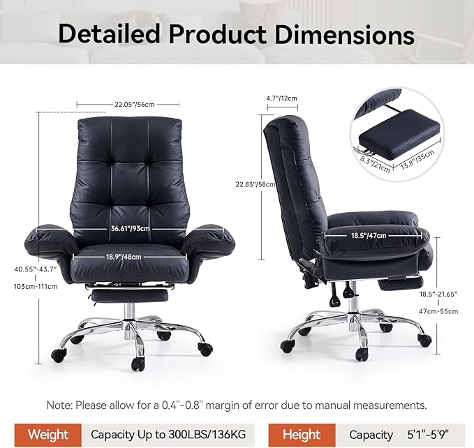 EMIAH Criss Cross Chair with Wheels Office Chair with Foot Rest and Flip-up Arms Reclining Desk Chair Comfy PU Leather Rolling Computer Home Office Chair (Black)