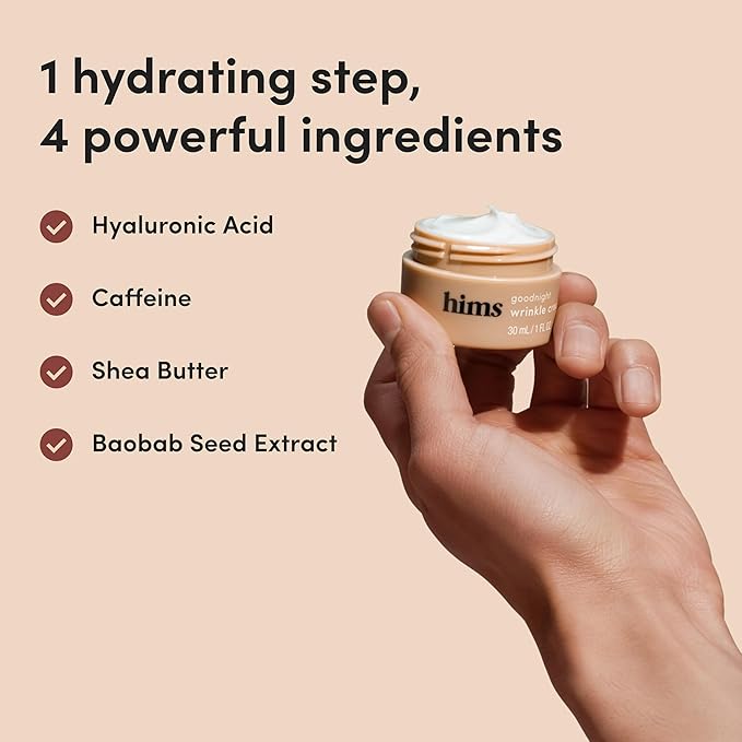 hims Goodnight Wrinkle Cream - Hyaluronic Acid & Shea Butter - Face Moisturizer for Fine Lines & Dry Skin - Deep Hydration Night Cream for Men - Non-Greasy, Paraben-Free & Vegan - 1 Fl Oz