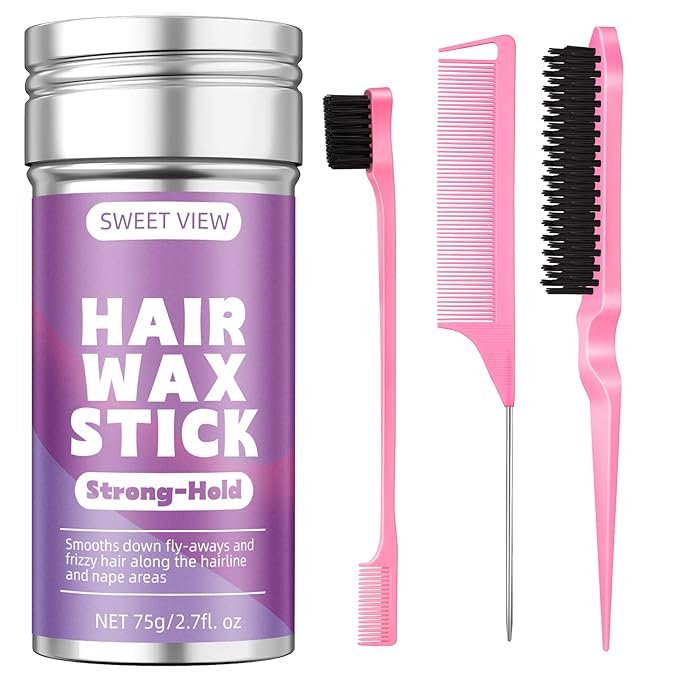 Hair Wax Stick & Slick Back Hair Brush for Tame Flyaways, Frizz, Sleek Ponytails, Buns | Pomade/Balm/Gel Stick for Woman, Styling Accessories for Girls