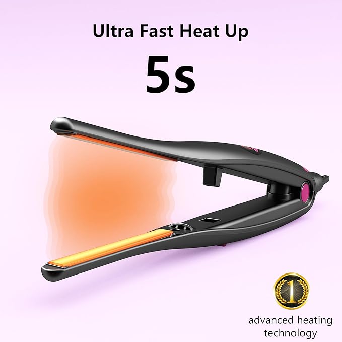 Small Flat Irons for Short Hair, 5s Ultra Fast Heat Up Pencil Flat Iron, Negative Ions Mini Flat Iron for Edges, 3/10'' Travel Mini Hair Straightener with Digital Temp Control, Easy to Use