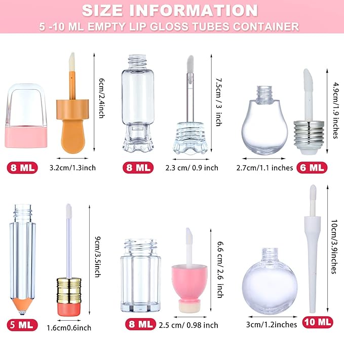 24 Pieces Novelty Empty Lip Gloss Tubes Bulk, Ice Cream and Funny Light Bulb Shaped Lipstick Balm Tube, Creative Lollipop Shape, Bottle and Candy Lipstick Glaze Tube, Pencil Lip Oil Bottles, 6 Styles