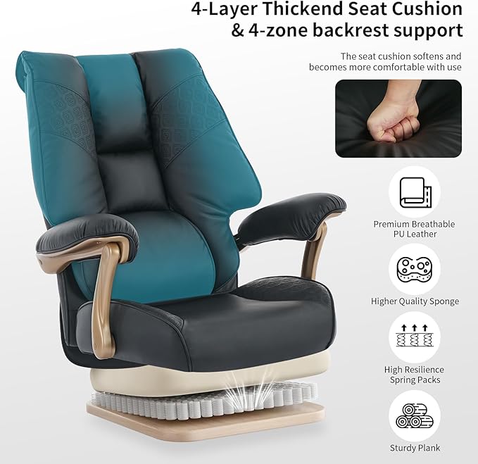 Big and Tall Executive Office Chair with Footrest, 400LBS Capacity Ergonomic High-Back Desk Office Chair with Lumbar Support, Padded Armrests & Thick Cushion, Black PU Leather Chairs