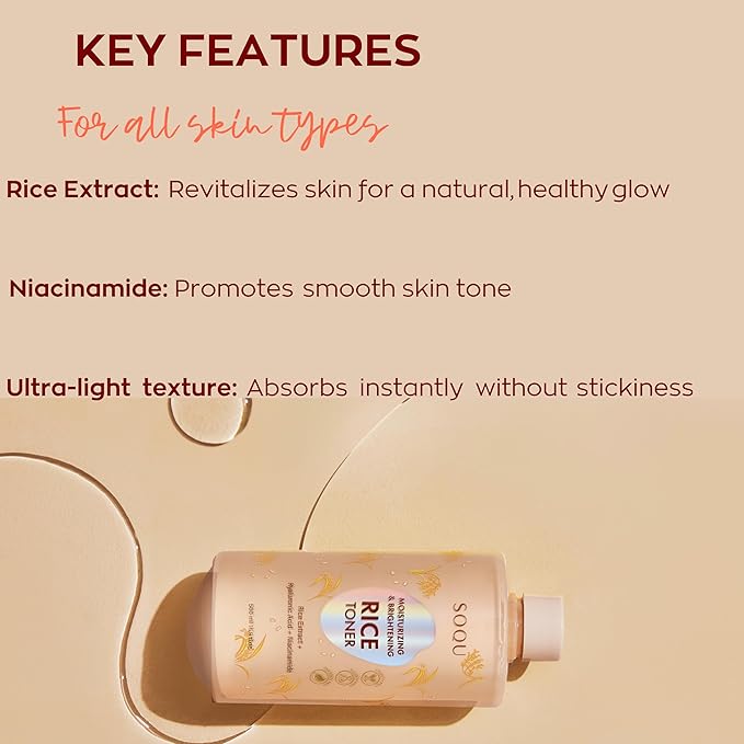 Moisturizing and Brightening Rice Toner - Enriched with Rice Extract, Niacinamide, and Hyaluronic Acid - 500ml / 16.9fl oz - Made in Korea