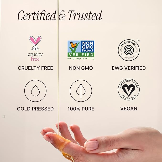 Pure Jojoba Oil for Skin, Hair, Face & Body – 100% Natural, Cold Pressed, Unrefined | Non-GMO, EWG Verified, Cruelty-Free, Vegan Moisturizing Oil for Dry Skin, Scalp & Beard 6oz