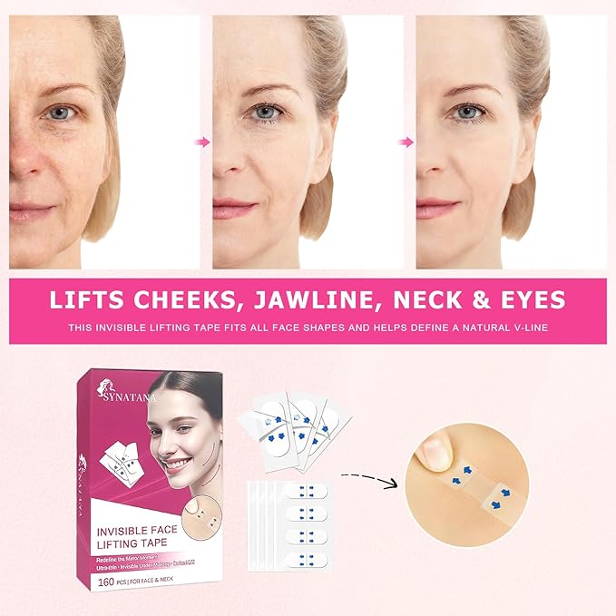 160PCS Neck Tape Lifting Invisible for Instant Face Lifting, Face Lift Tape Invisible, Wrinkle Tape, Double Chin, Jowls, Eyes & Neck | Waterproof Skin Tape Under Makeup