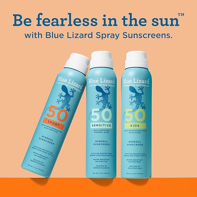 BLUE LIZARD Mineral Sunscreen Spray, SPF 50+ | Water-Resistant | Zinc Oxide Formula | 5 fl oz Pack of 2 | Vegan
