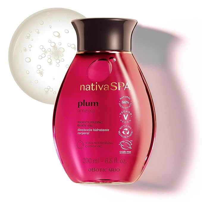 Nativa SPA by O Boticario Plum Body Oil, Enriched with Purified Quinoa Drops to Boost Hydration, 6.8 Ounce