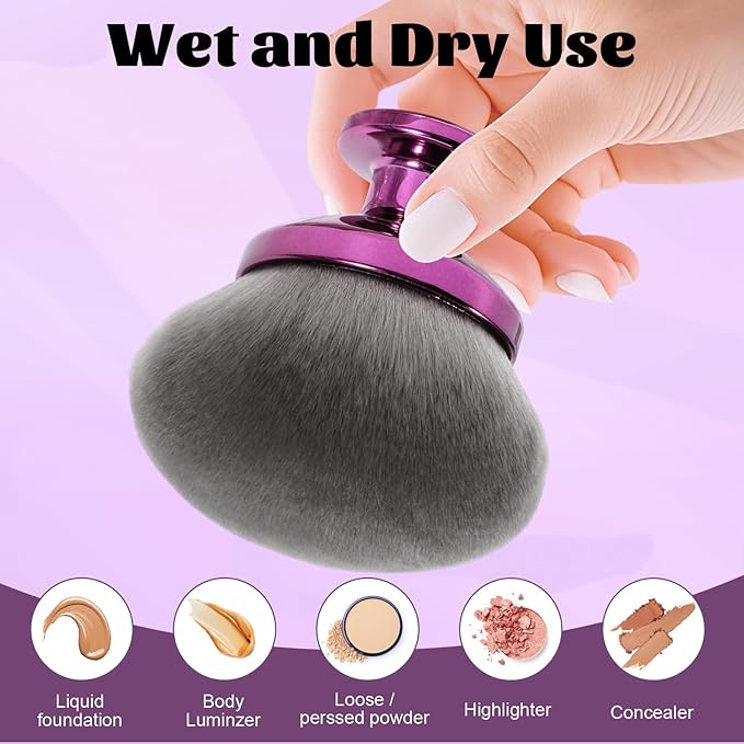 Blend & Blur Extra Large Body Makeup Brush for Self Tanner,Leg Makeup & Bronzer Self Tan Applicator, 90mm Wide Round Head Kabuki Brush For Application with Drawstring Velvet Bag (Purple)