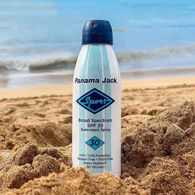 Panama Jack Sport Sunscreen Spray - SPF 30, Broad Spectrum UVA/UVB Protection, PABA, Paraben, Gluten & Cruelty Free, Water Resistant (80 Minutes), 5.5 OZ (Pack of 2)