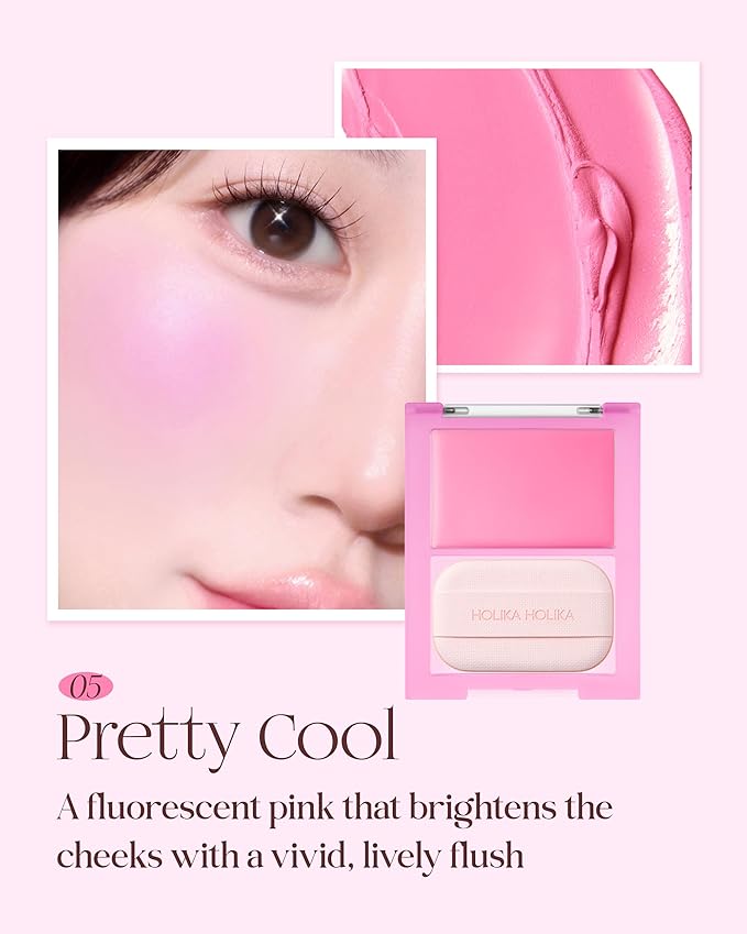 HOLIKA HOLIKA Tinted Milk Cream Blush 05 Pretty Cool - Korean Face Makeup with Built-In Puff, Semi-Luminous Milky Color, High Powder Content Formula, Transparent Finish for Semi-Matte Glow