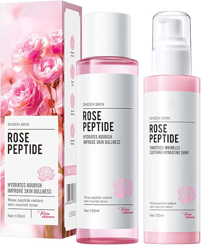 Rose Toner & Lotion Set, Hydrating Face Moisturizer Anti-Aging Skincare Set, Minimizes Pores Soothes Redness, Strengthens Skin Barrier Hydrates Dry Skin, Boosts Elasticity Reduces Fine Lines 130ml