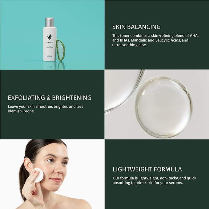 Skincare 2.1 Refine Balancing Act Exfoliating AHA BHA Facial Toner – Gentle Daily Refining Formula with Glycolic Acid for Smoother-Looking Skin