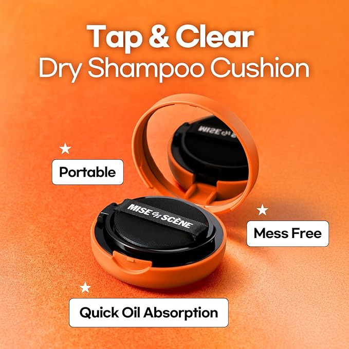 Mise En Scene Tap and Clear - Korean Dry Shampoo Cushion for women | no white cast, no residue | for all hair types & colors | powder puff | non aerosol, non toxic | absorbs oil Travel Size