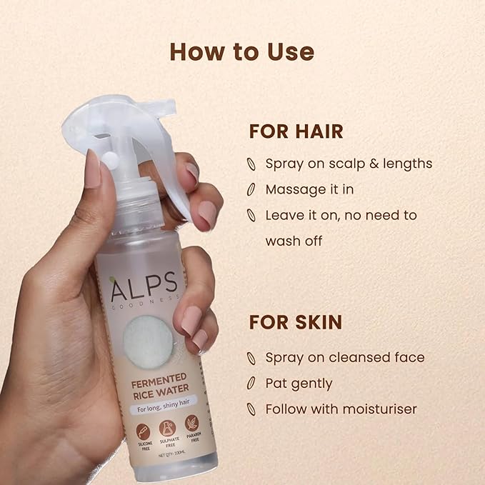 Fermented Rice Water Spray for Hair & Skin | Korean Glass Skin Hydrating Leave-In Mist for Shine, Smoothness & Frizz Control | Lightweight Daily Toner | 3.38 Fl Oz (100ml)