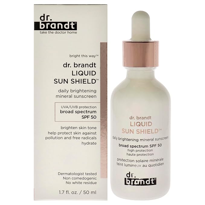 Dr. Brandt Liquid Sun Shield. SPF 50 UVA/UVB Mineral Face Sunscreen. HEV/Blue Light, Infrared and Pollution Protection. Non-Nano Zinc Oxide, Reef-Safe (1.7 fl oz)