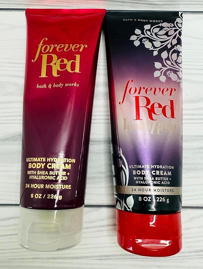 Bath & Body Works Forever Red Vanilla Rum and Forever Red Ultimate Hydration Body Cream 8 Ounces Set of 2