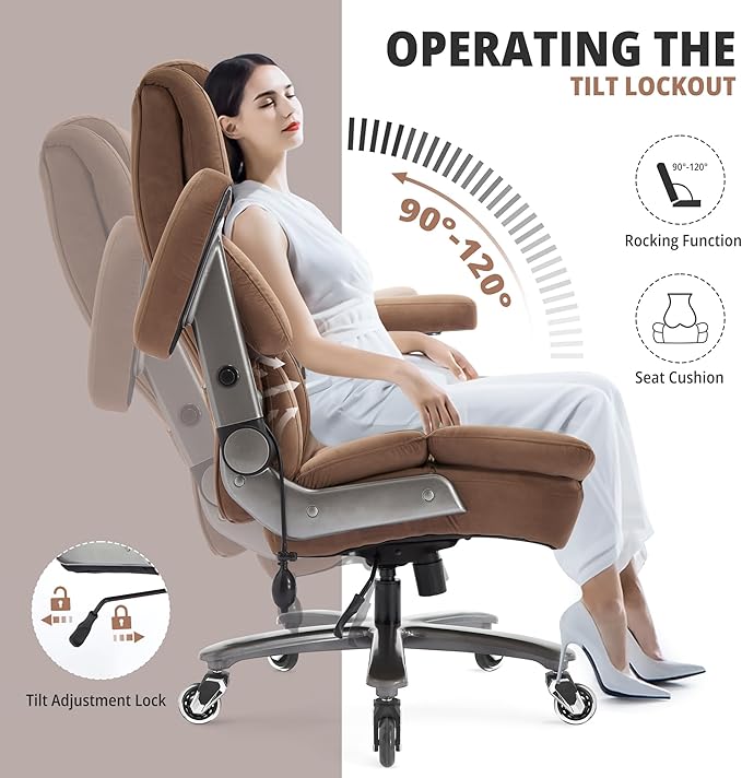 Big and Tall Office Chair 700lbs- Fabric High Back Executive Computer Chair with Adjustable Lumbar Support 3D Flip Arms Plus Size Rubber Wheels- Extra Wide Large Desk Chairs, Heavy Duty Metal Base