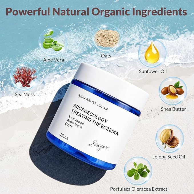Crogooe Natural Soothing Eczema Cream for Dry & Itchy & Sensitive Skin - Fragrance-Free Moisturizer with Sea Moss, Aloe Vera & Oats for Intense Hydration & Comfort ，Safe for All Ages (4 oz)