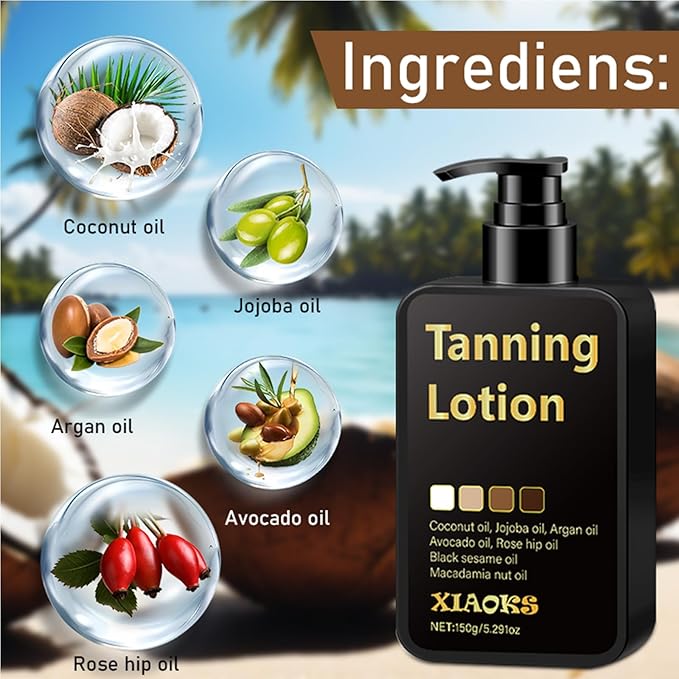 Natural Self-Tanning Lotion,Streak-Free Sunscreen with Coconut Oil and Argan Oil,Quick Absorption, No Orange Tint, Suitable for Face and Body - 5.29 fl oz