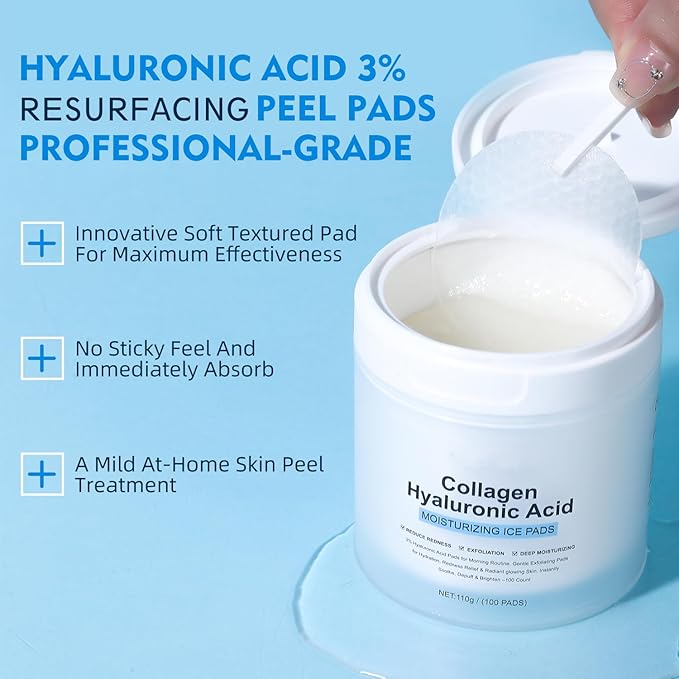 IREV Facial Toner Pads for Exfoliation and Pore Care with Hyaluronic Acid, Salicylic Acid, Collagen, Hydrating Facial Treatment, Pore Minimizer, Redness Relief, Radiant Skin, 100 Count
