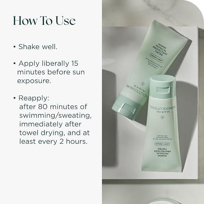 Marini SkinSolutions Physical Protectant Tinted - Fair to Light - Broad-Spectrum SPF 45 Sunscreen - Water Resistant (80 Minutes) - All Skin Types - Cruelty Free - Made in the USA - 2 oz