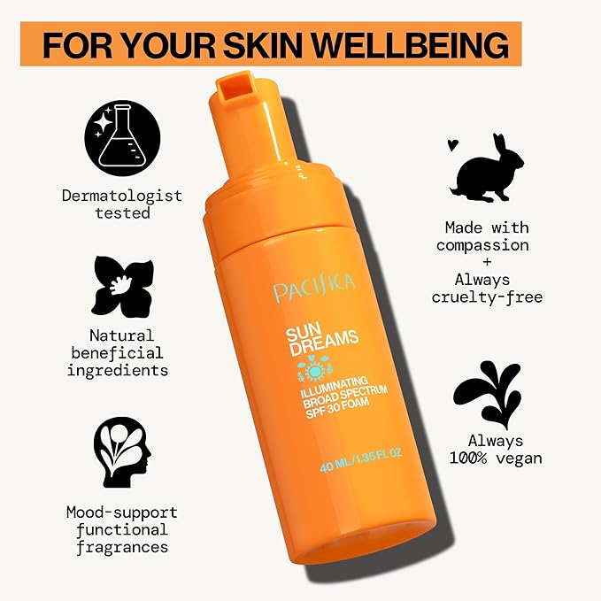Pacifica Facial Sunscreen - Sun Dreams Illuminating SPF 30 Foam Broad Spectrum Every Day Face Lotion UVA/UVB Protection
