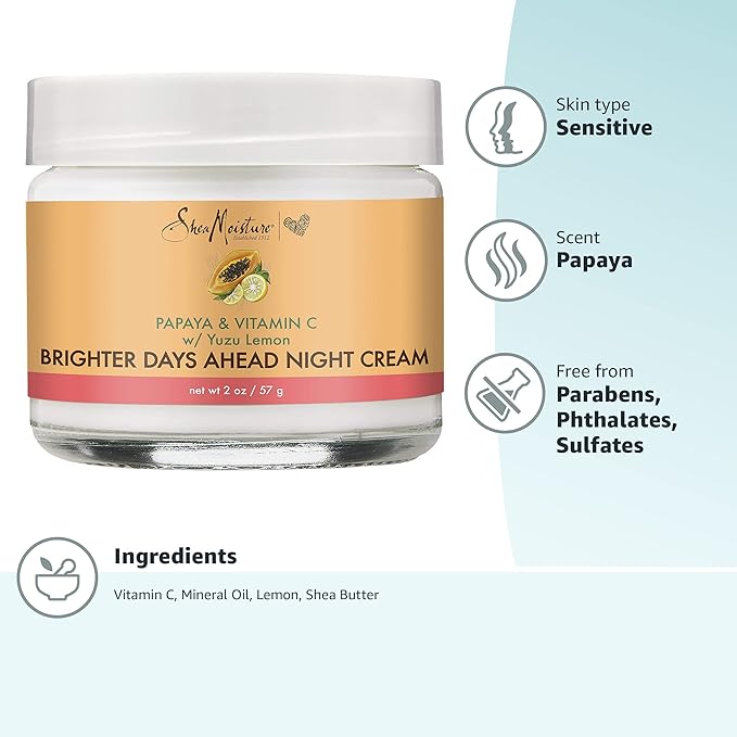 SheaMoisture Night Cream for Dull & Uneven Skin, Papaya and Vitamin C Moisturizer, 2 Oz