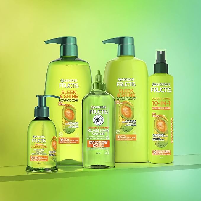 Garnier Fructis Sleek & Shine 10-in-1 for Frizzy,Dry Hair,Plant Keratin,8.1 Fl Oz,(Packaging May Vary),(Pack of 2)