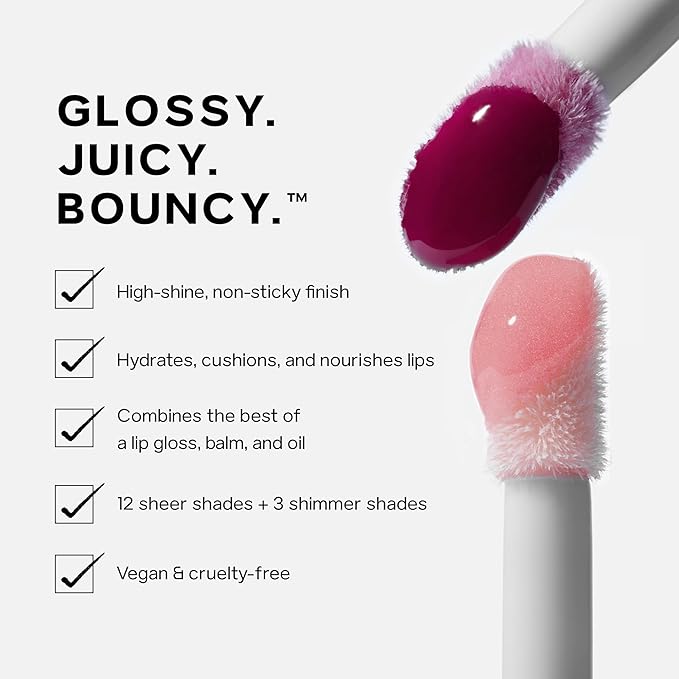 Saie Glossybounce High-Shine Hydrating Lip Gloss Oil - Sheer Tinted Lip Oil with Hyaluronic Acid + Jojoba Oil for Long-Lasting Moisture (.17 oz) (Disco + Bounce)