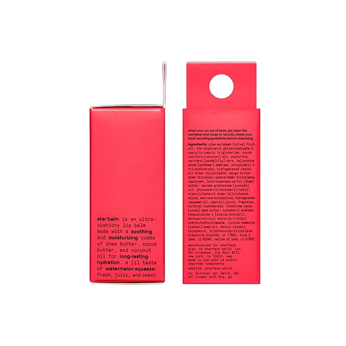Starface Star Balm Watermelon Squeeze, Hydrating Lip Moisturizer with Shea Butter, Cocoa Butter, and Coconut Oil, Juicy Watermelon Flavor, (0.15 oz), 2 Pack