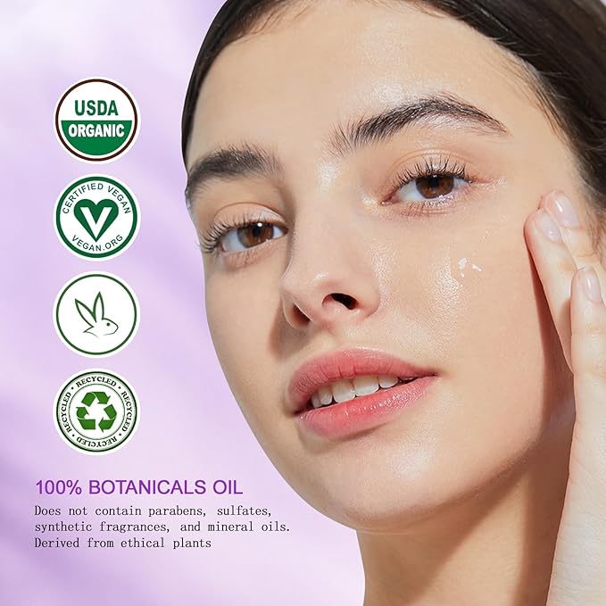 Lavender Oil for Face, Organic Facial Oils with Rosehip, Vitamin E, Frankincense & Pomegranate, USDA Certified Cold Pressed 100% Natural Anti-Aging for Moisturizing, Brightening - 4oz / 120ml