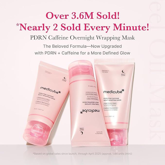 medicube PDRN Pink Shimmer Duo: Salmon DNA Pink Collagen Capsule Cream and PDRN Caffiene Overnight Wrapping Peel Off Facial Mask