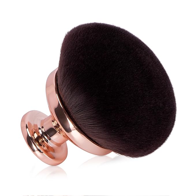 Blend & Blur Extra Large Body Makeup Brush for Self Tanner,Leg Makeup & Bronzer Self Tan Applicator, 90mm Wide Round Head Kabuki Brush For Application with Drawstring Bag (Rose Gold + Brown)