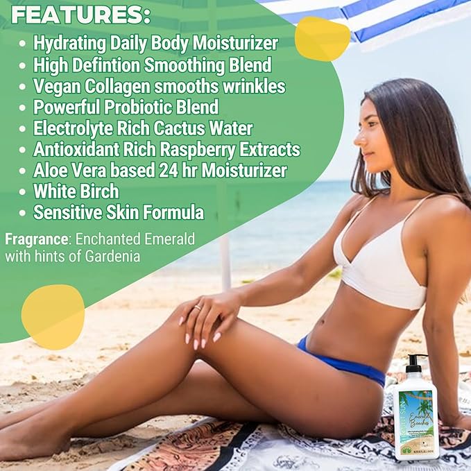 Emerald Beaches Daily Moisturizer Tan Extender, After Sun Lotion Tanning Bed Lotion, Aloe Vera base, Hypoallergenic, Sensitive Skin Lotion for Men or Women, Unisex Fresh Scent