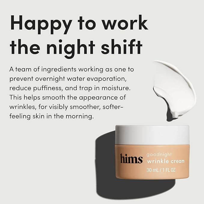 hims Goodnight Wrinkle Cream - Hyaluronic Acid & Shea Butter - Face Moisturizer for Fine Lines & Dry Skin - Deep Hydration Night Cream for Men - Non-Greasy, Paraben-Free & Vegan - 1 Fl Oz