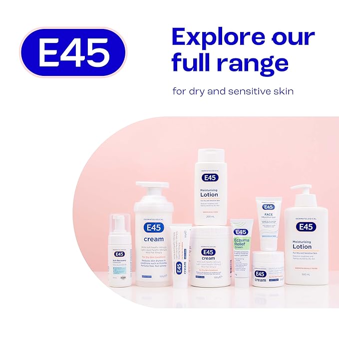 E45 Moisturiser, Body, Face And Hand Cream For Dry, Flaky Skin, Suitable For Eczema, Dry Psoriasis, Sunburn, 500g Tub