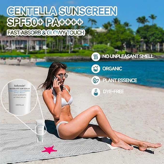 Centella Sunscreen SPF50+ PA++++, Long-Lasting Protection&Water-Fit Sun Serum, Madagascar Centella Sunscreen for All Skin Types and UV Defense, Nourishing Skin, Moisturizing Skin Care 1.69 fl oz/50 ml
