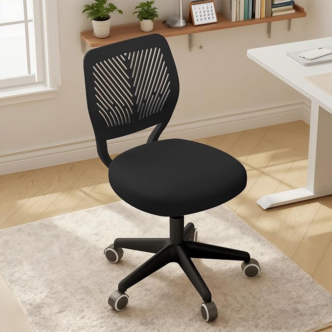 Armless Desk Chair Swivel Office Rolling Chair with Soft Padded Cushion, Height Adjustable Small Task Chair, Ergonomic Study Computer Chair for Kids Girls Boys Teens (Black, 4PCS)